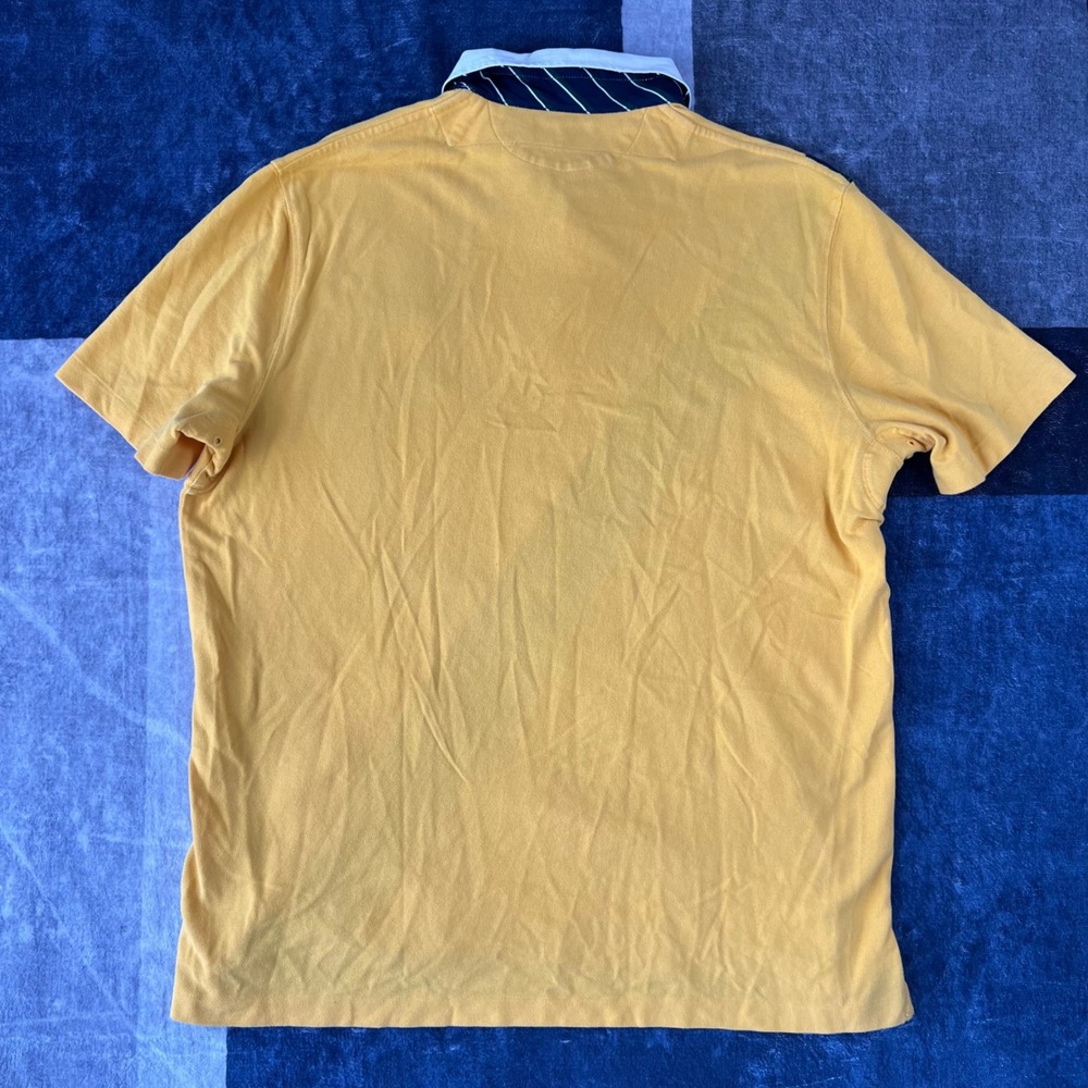 Polo Ralph Lauren Mens Large Yellow Rugby Polo Shirt Kicker Embroidered Stripe - Picture 5 of 7